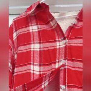 Red plaid flannel ladies shirt.Size lg 11-13 , 100 percent polyester.